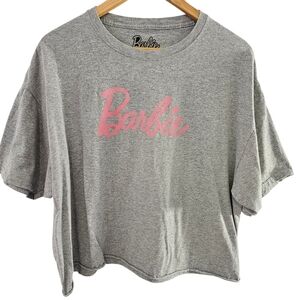 Barbie Top Women's Gray Cotton Blend Cropped Short Sleeve T-shirt